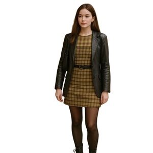 Emory Park Plaid Mesh‎ Long Sleeve Bodycon Mini Dress Size Small Light Academia